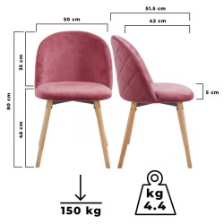 Miadomodo Sada jídelních židlí sametové, růžová, 4 kusy
