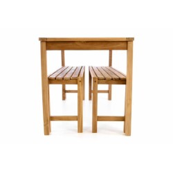 Zahradní set lavic a stolu, ošetřené týkové dřevo, 135 cm