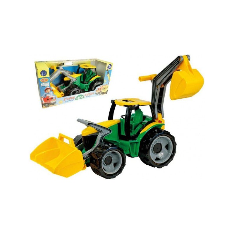 Traktor se lžící a bagrem plast zeleno-žlutý 65cm v krabici od 3 let